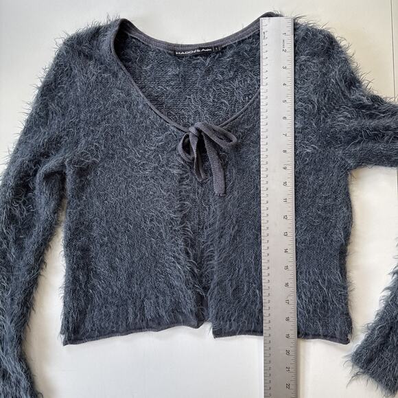 Mado et Les Autres Gray Eyelash Tie Front Cropped Sweater Women’s Size 1 Small - Picture 9 of 11